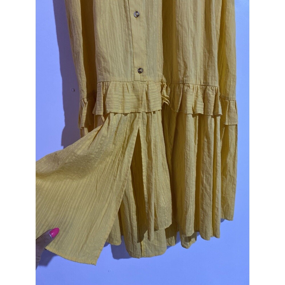 Anthropologie Dress S Yellow Maxi Beachy Ruffle Tiered Off Shoulder Gauze Boho - Picture 8 of 14